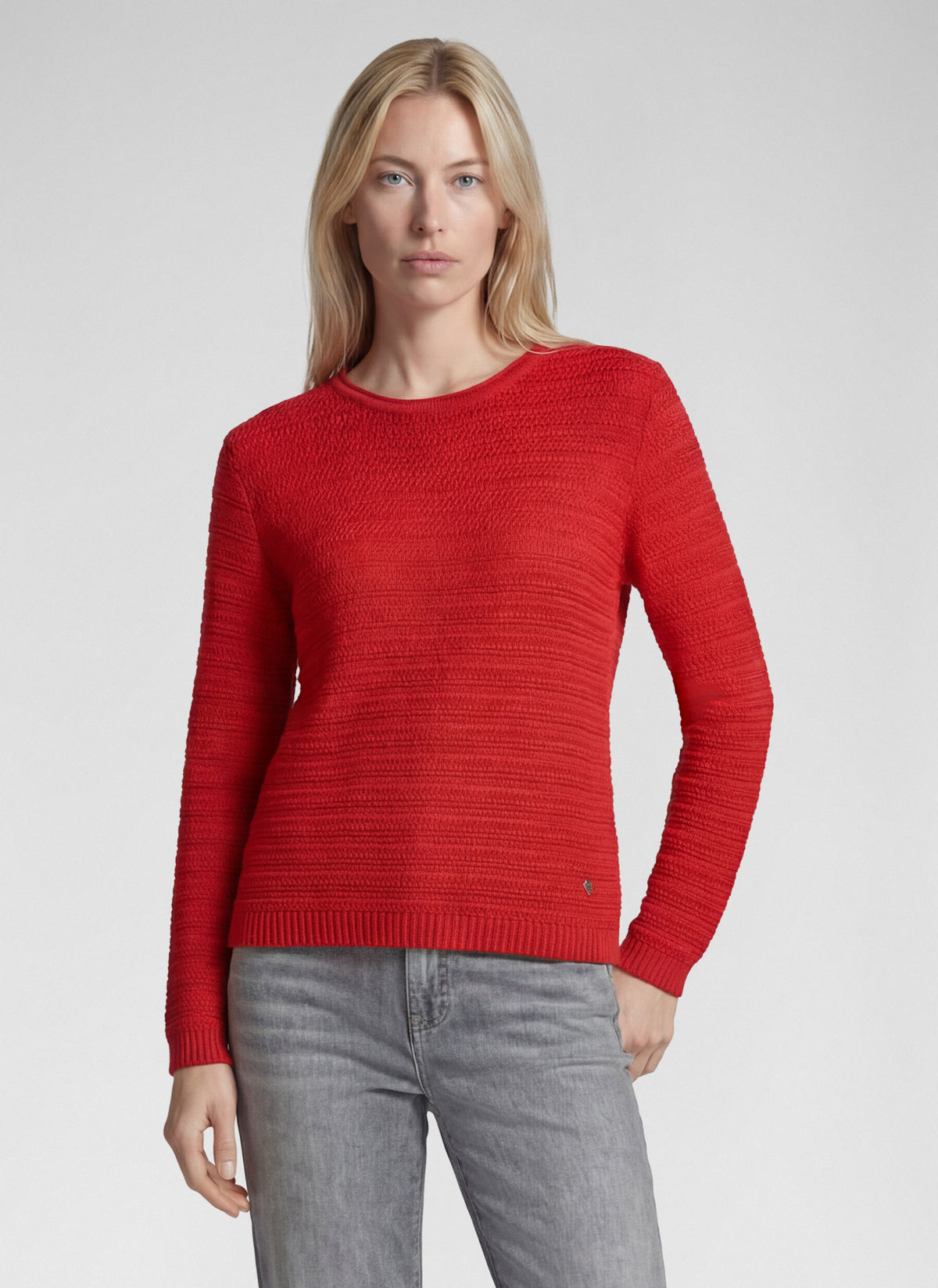 Rabe Chilli Red Cotton Blend Crew Neck Long Sleeve Sweater