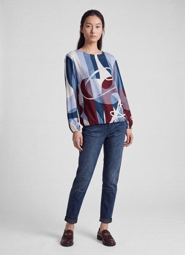 Rabe Light Blue Patterned Long Sleeve Top with Elasticated Hem & Cuffs
