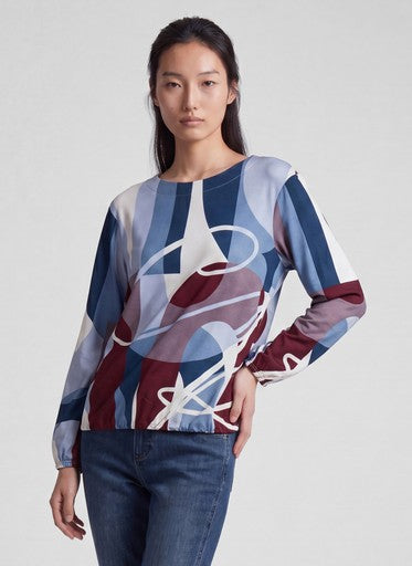 Rabe Light Blue Patterned Long Sleeve Top with Elasticated Hem & Cuffs