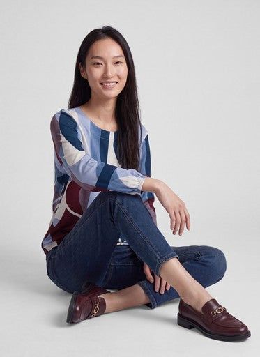 Rabe Light Blue Patterned Long Sleeve Top with Elasticated Hem & Cuffs