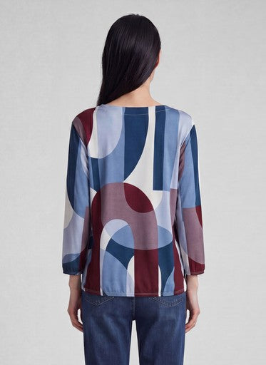 Rabe Light Blue Patterned Long Sleeve Top with Elasticated Hem & Cuffs