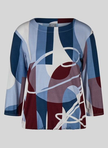 Rabe Light Blue Patterned Long Sleeve Top with Elasticated Hem & Cuffs