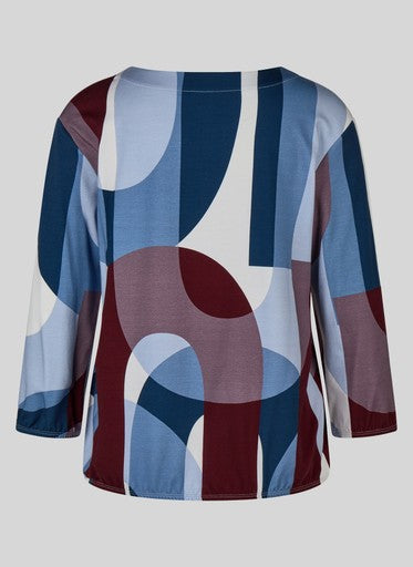 Rabe Light Blue Patterned Long Sleeve Top with Elasticated Hem & Cuffs