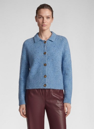 Rabe Light Blue Wool Blend Button-Up Cardigan with Classic Collar