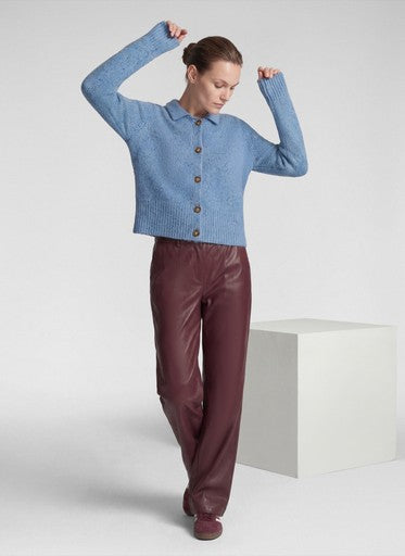 Rabe Light Blue Wool Blend Button-Up Cardigan with Classic Collar