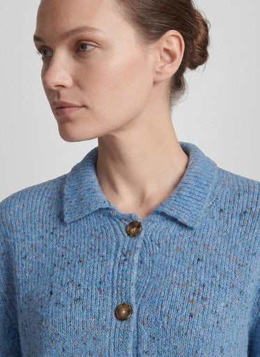Rabe Light Blue Wool Blend Button-Up Cardigan with Classic Collar