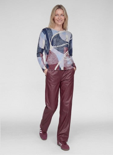 Rabe Blue Multi Patterned Cotton Sweater Round Neck Long Sleeve