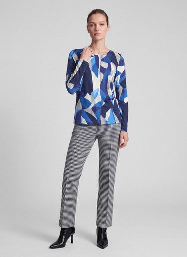 Rabe Blue Patterned Long Sleeve Top with Round Neck