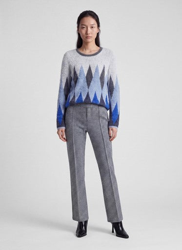 Rabe Blue Diamond Pattern Fluffy Sweater with Round Neck