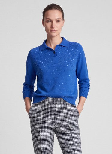 Rabe Blue Polo Neck Sweater with Rhinestone Detail and Long Sleeves