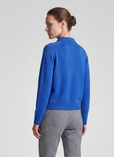 Rabe Blue Polo Neck Sweater with Rhinestone Detail and Long Sleeves