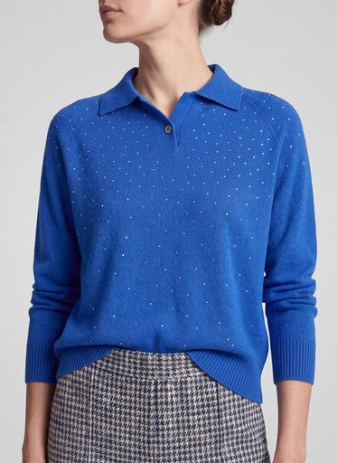 Rabe Blue Polo Neck Sweater with Rhinestone Detail and Long Sleeves