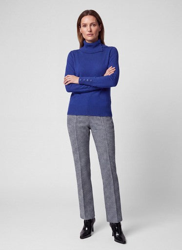 Rabe Blue Fine Knit Ribbed Polo Neck Sweater with Button Cuff Detail