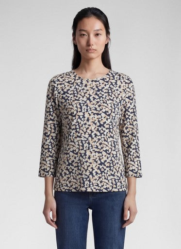 Rabe Pacific Blue Heart Print Cotton Top with 3/4 Sleeves