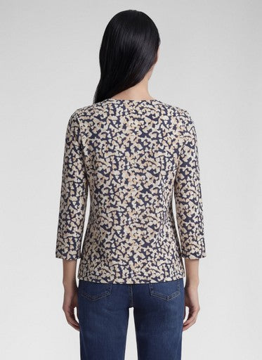 Rabe Pacific Blue Heart Print Cotton Top with 3/4 Sleeves