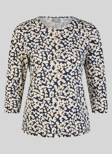 Rabe Pacific Blue Heart Print Cotton Top with 3/4 Sleeves