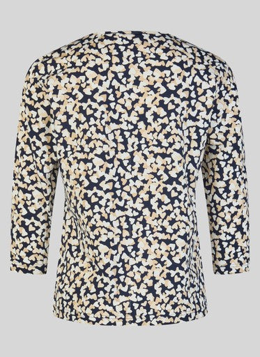 Rabe Pacific Blue Heart Print Cotton Top with 3/4 Sleeves