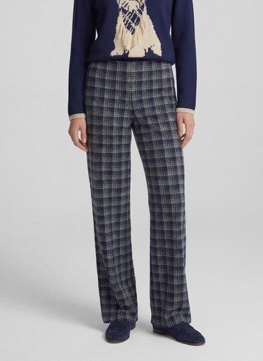 Rabe Pacific Blue Check Wide Leg Trousers with Elasticated Waist