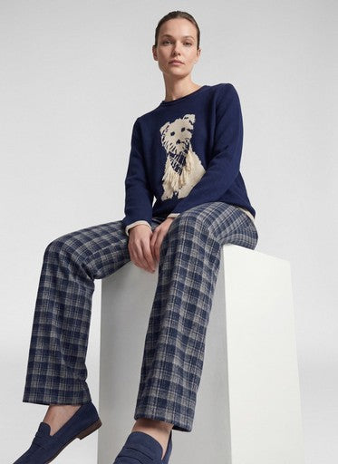 Rabe Pacific Blue Check Wide Leg Trousers with Elasticated Waist