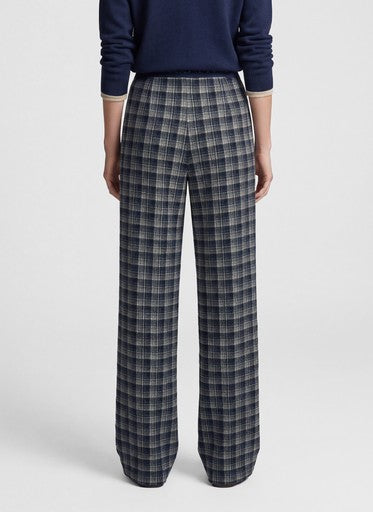Rabe Pacific Blue Check Wide Leg Trousers with Elasticated Waist