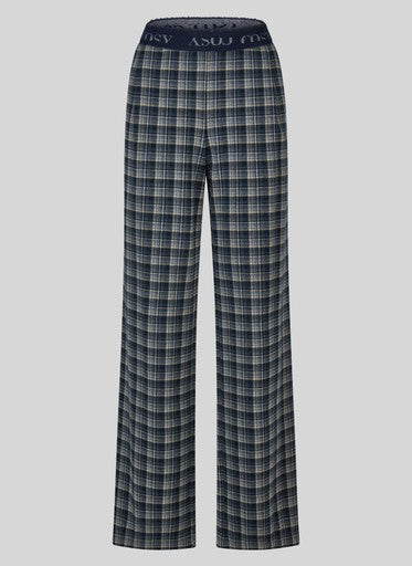 Rabe Pacific Blue Check Wide Leg Trousers with Elasticated Waist