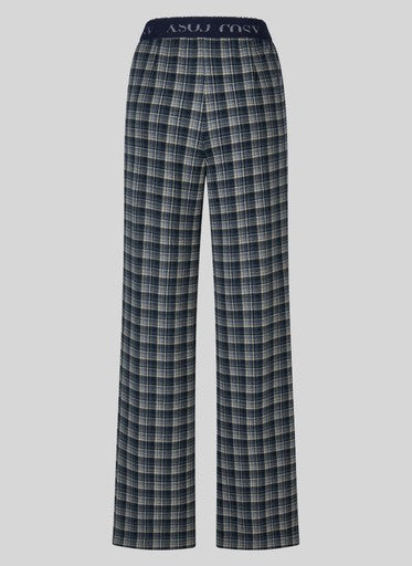 Rabe Pacific Blue Check Wide Leg Trousers with Elasticated Waist