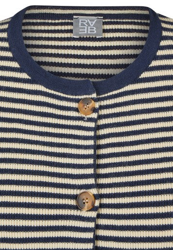 Rabe Pacific Blue & White Striped Cardigan – 3/4 Sleeve Round Neck