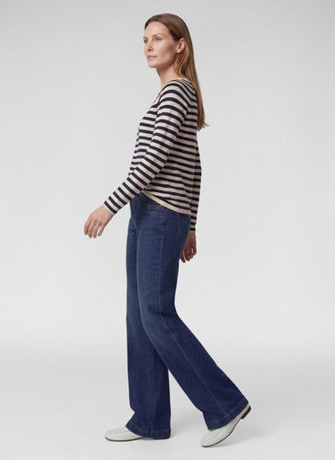 Rabe Pacific Blue Stripe Fine Knit Sweater with Round Neck