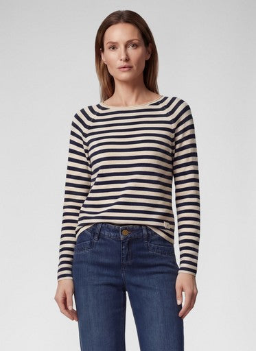 Rabe Pacific Blue Stripe Fine Knit Sweater with Round Neck