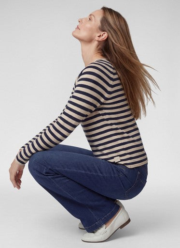 Rabe Pacific Blue Stripe Fine Knit Sweater with Round Neck