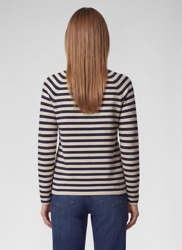 Rabe Pacific Blue Stripe Fine Knit Sweater with Round Neck