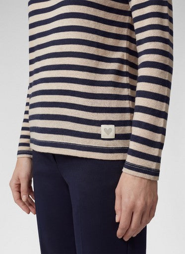 Rabe Pacific Blue Stripe Fine Knit Sweater with Round Neck