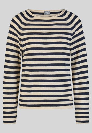 Rabe Pacific Blue Stripe Fine Knit Sweater with Round Neck
