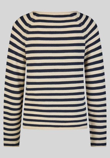 Rabe Pacific Blue Stripe Fine Knit Sweater with Round Neck