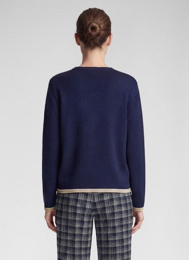 Rabe Pacific Blue Dog Motif Crew Neck Cotton Blend Sweater