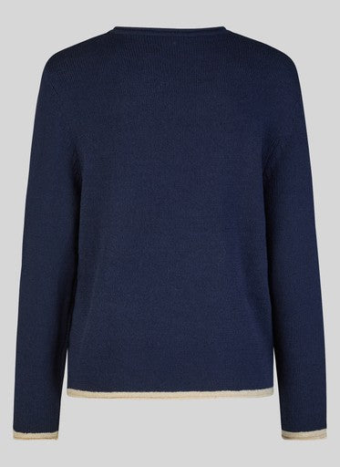 Rabe Pacific Blue Dog Motif Crew Neck Cotton Blend Sweater