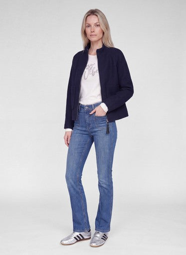 Rabe Marine Blue Wool Blend Jacket with High Neck and Zip Fastening