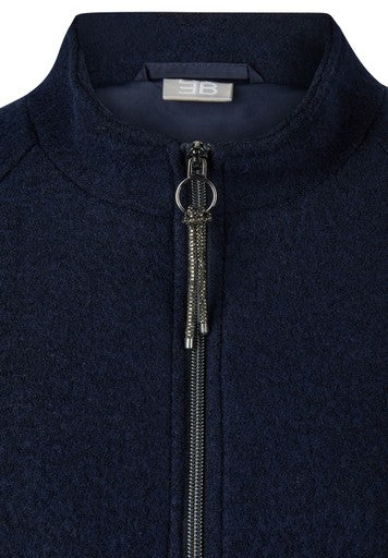 Rabe Marine Blue Wool Blend Jacket with High Neck and Zip Fastening