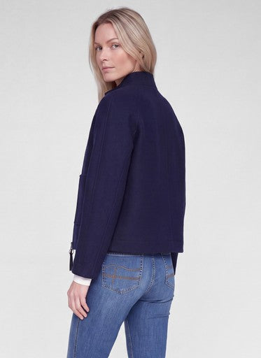 Rabe Marine Blue Wool Blend Jacket with High Neck and Zip Fastening
