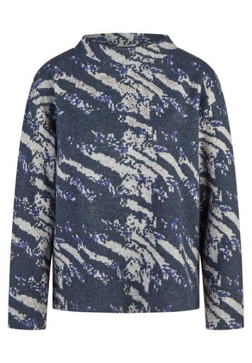 Rabe Marine Patterned Turtleneck Sweater with Rhinestone Detail