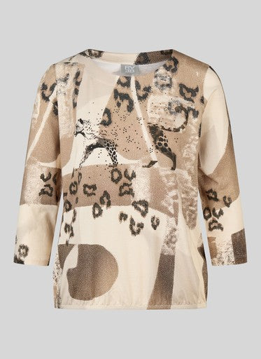 Rabe Alabaster Print Top – 3/4 Sleeve Round Neck with Rhinestone Detail 