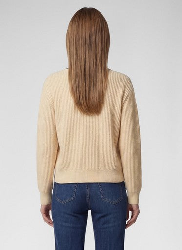 Rabe Biscuit Open Knit V Neck Cardigan – Dark Blue Trim