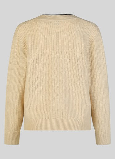 Rabe Biscuit Open Knit V Neck Cardigan – Dark Blue Trim