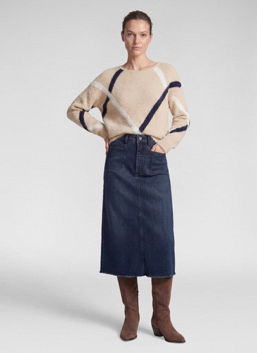 Rabe Biscuit Crew Neck Sweater with Decorative Line Pattern