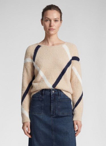 Rabe Biscuit Crew Neck Sweater with Decorative Line Pattern