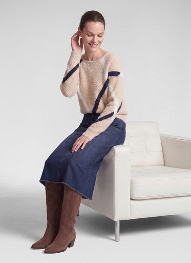 Rabe Biscuit Crew Neck Sweater with Decorative Line Pattern