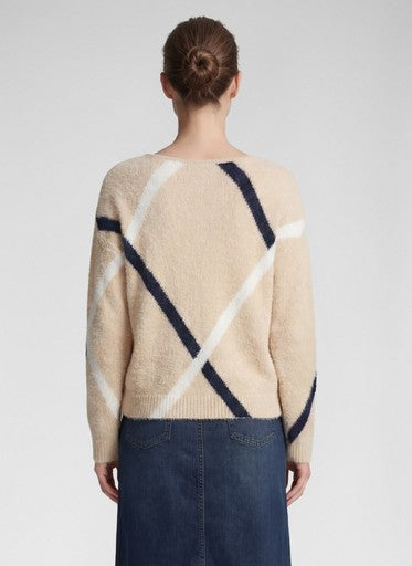 Rabe Biscuit Crew Neck Sweater with Decorative Line Pattern