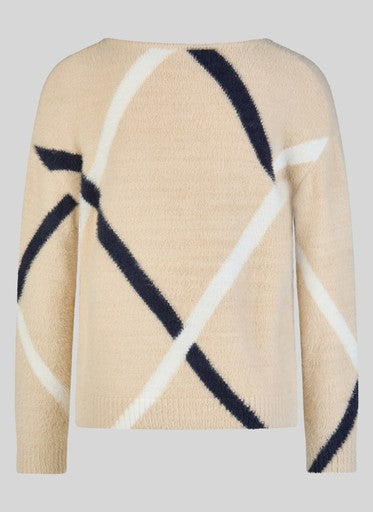 Rabe Biscuit Crew Neck Sweater with Decorative Line Pattern