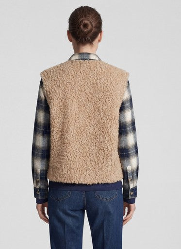 Rabe Biscuit Faux Fur Gilet with V Neck & Hook Fastening