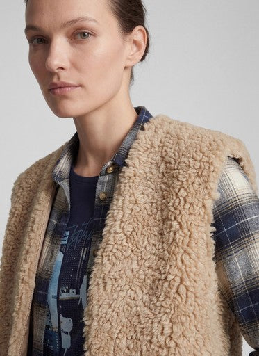 Rabe Biscuit Faux Fur Gilet with V Neck & Hook Fastening